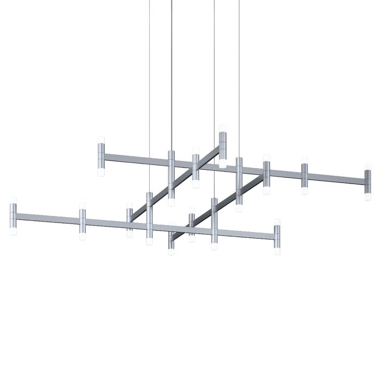 SONNEMAN Systema Staccato Hash 28-Light Bright Satin Aluminum Frosted Acrylic Shade Chandelier
