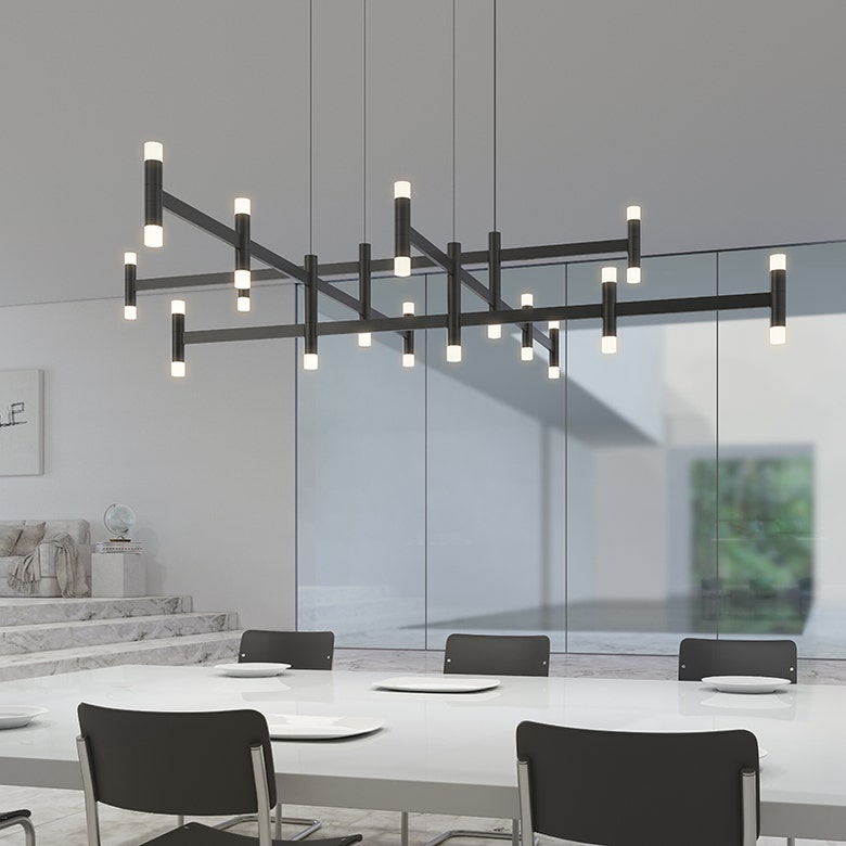 SONNEMAN Systema Staccato Hash 28-Light Satin Black Frosted Acrylic Shade Chandelier