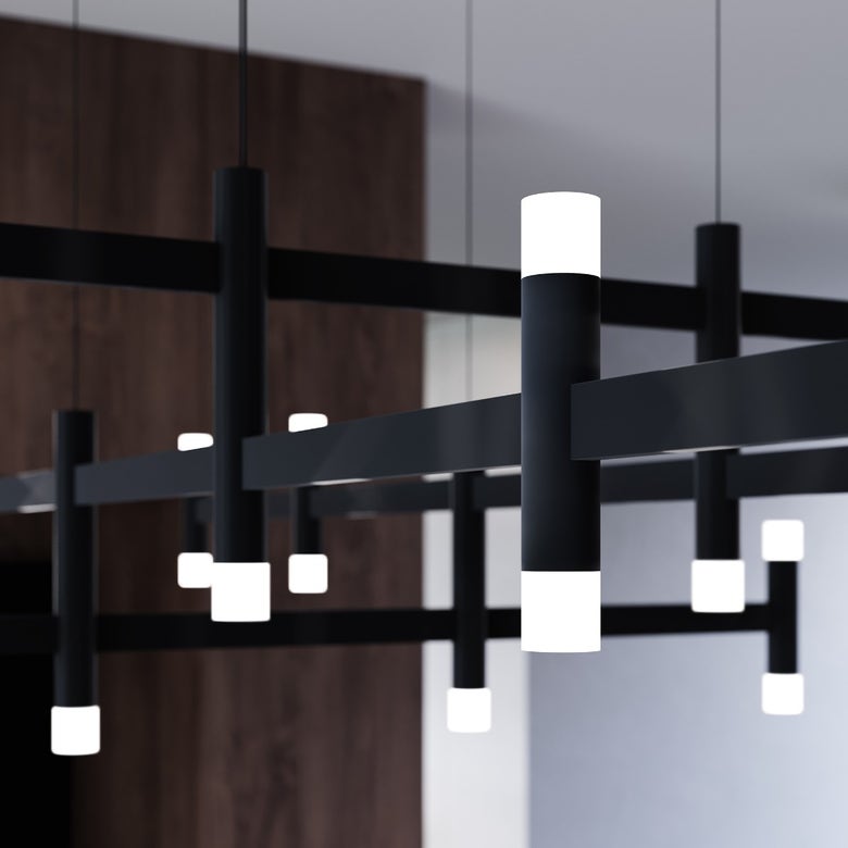 SONNEMAN Systema Staccato Hash 28-Light Satin Black Frosted Acrylic Shade Chandelier