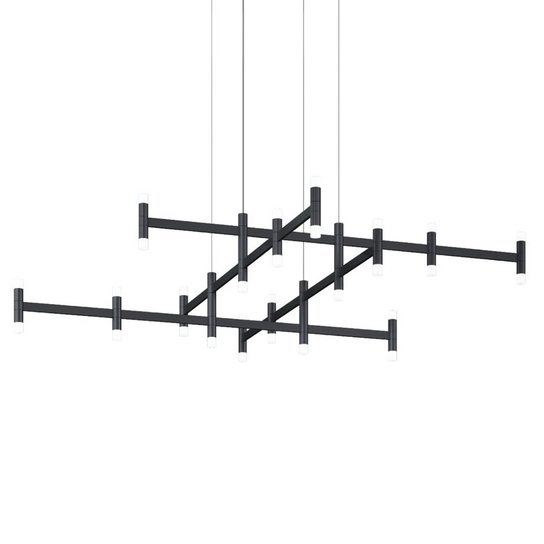 SONNEMAN Systema Staccato Hash 28-Light Satin Black Frosted Acrylic Shade Chandelier
