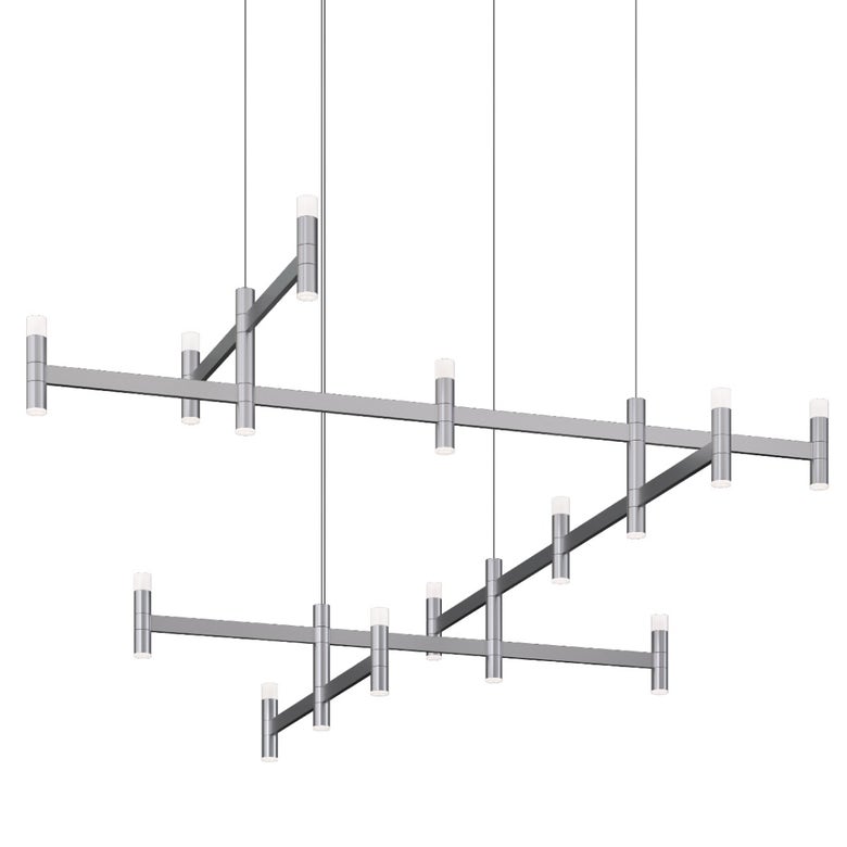 SONNEMAN Systema Staccato Offset 28-Light Bright Satin Aluminum Frosted Acrylic Shade Chandelier