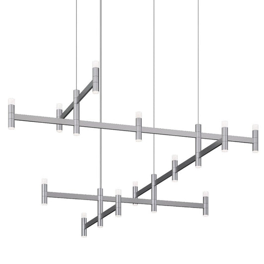 SONNEMAN Systema Staccato Offset 28-Light Bright Satin Aluminum Frosted Acrylic Shade Chandelier