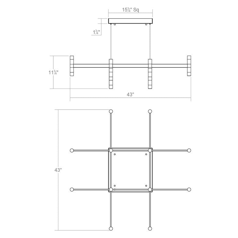 SONNEMAN Systema Staccato Square 20-Light Satin Black Frosted Acrylic Shade Chandelier