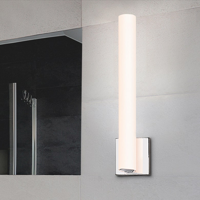 SONNEMAN Tubo Slim 12" Integral LED Polished Chrome Tubular Etched Glass Shade Drum Trim Wall Sconce