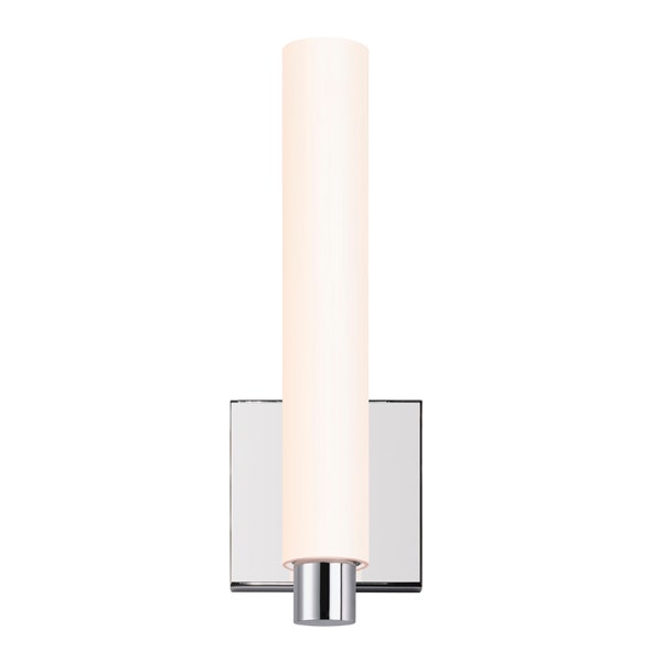 SONNEMAN Tubo Slim 12" Integral LED Polished Chrome Tubular Etched Glass Shade Drum Trim Wall Sconce