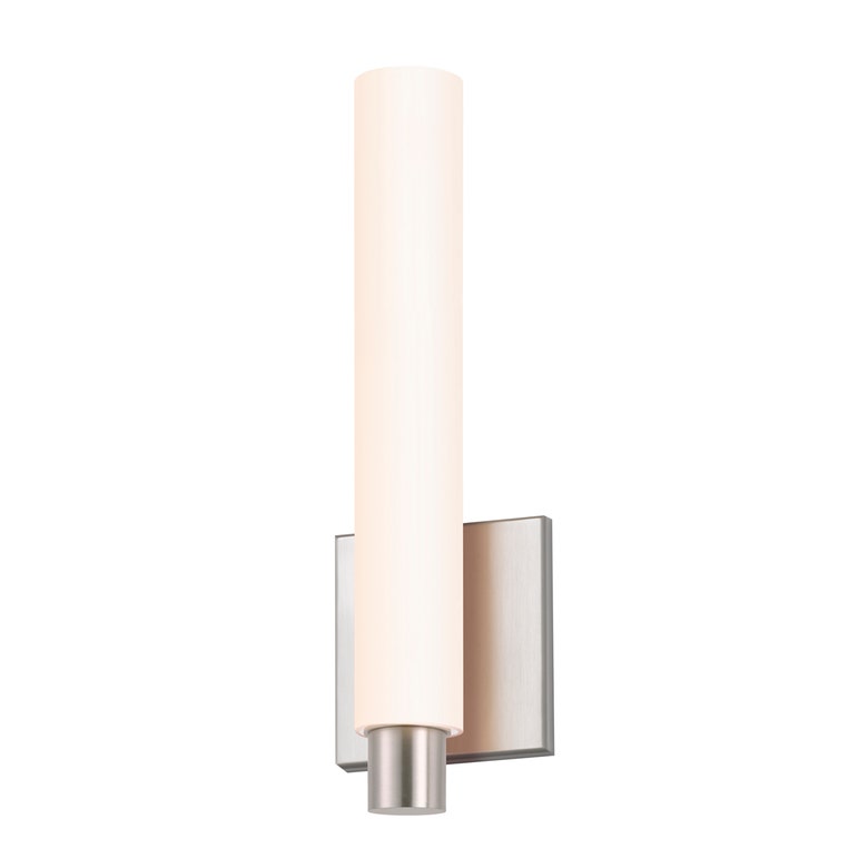 SONNEMAN Tubo Slim 12" Integral LED Satin Nickel Tubular Etched Glass Shade Drum Trim Wall Sconce