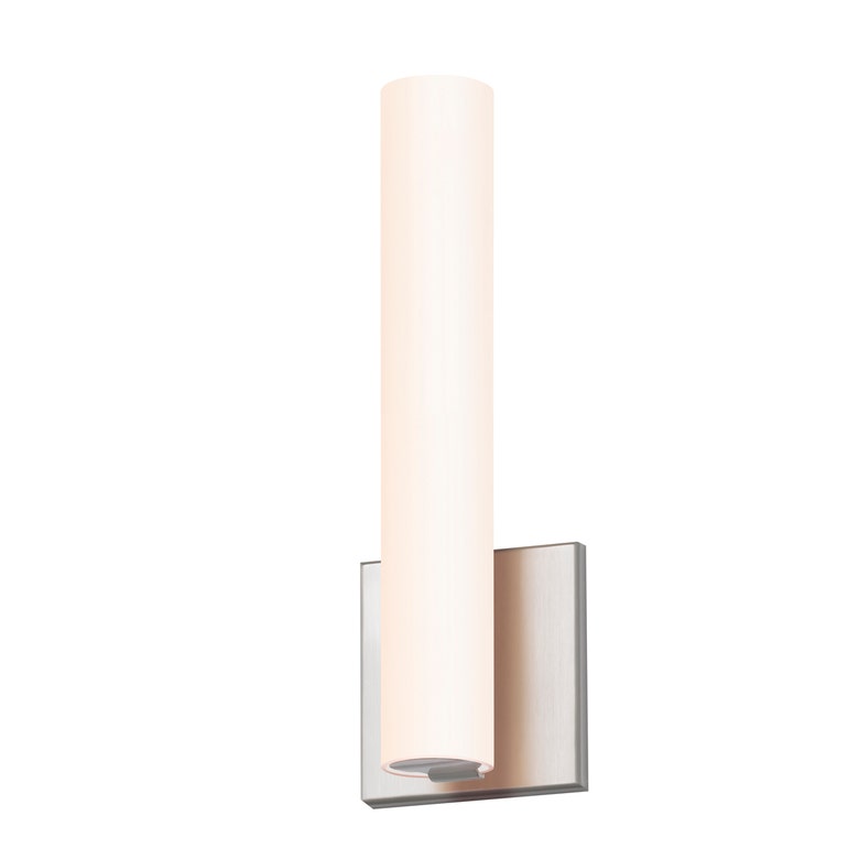 SONNEMAN Tubo Slim 12" Integral LED Satin Nickel Tubular Etched Glass Shade Flat Panel Wall Sconce