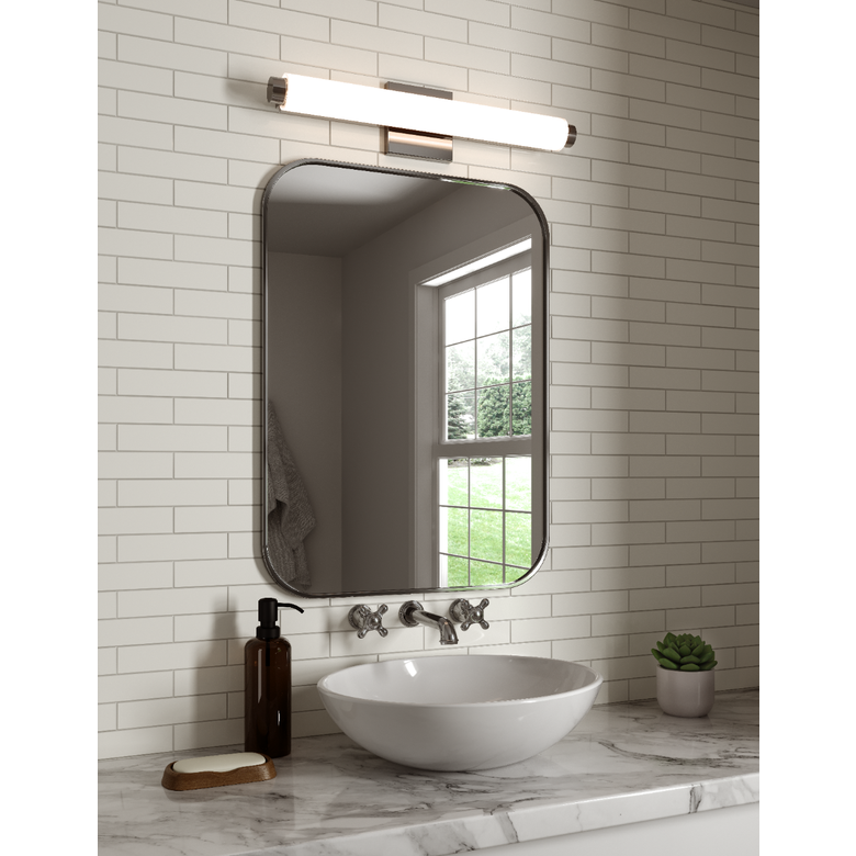 SONNEMAN Tubo Slim 18" LED Polished Chrome Tubular Etched Glass Shade Drum Trim Shape Vanity Bath Bar Lighting