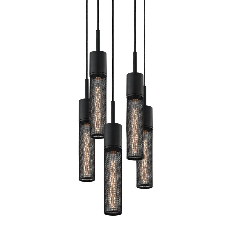 SONNEMAN Urban Edge 5-Light Textured Black Wire Mesh Shade Chandelier