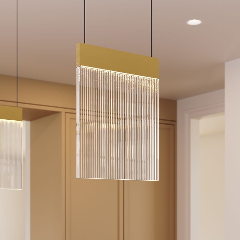 SONNEMAN V Panels 1-Light LED Brass Clear Acrylic Shade Pendant Light