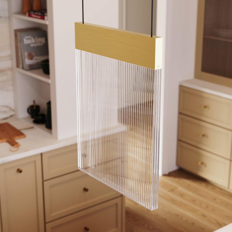SONNEMAN V Panels 1-Light LED Brass Clear Acrylic Shade Pendant Light