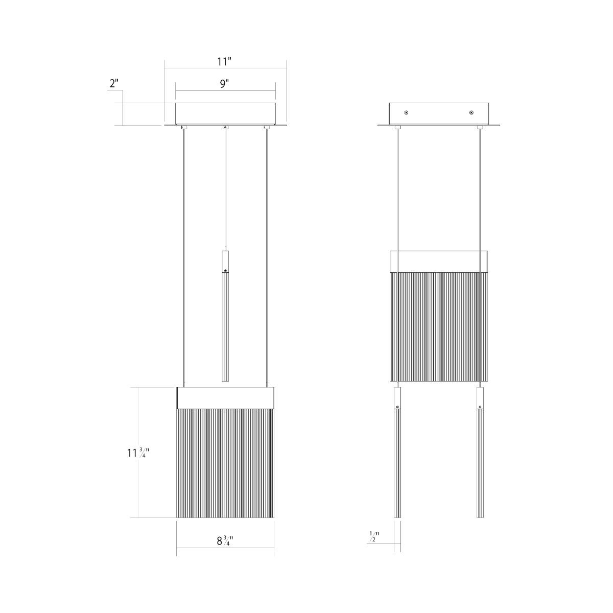 SONNEMAN V Panels 3-Light Standard LED Brass Chandelier