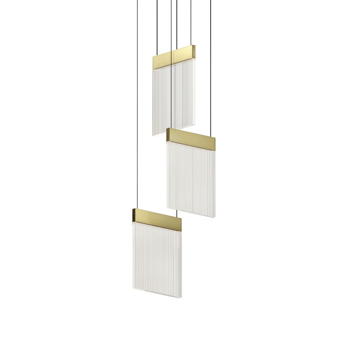 SONNEMAN V Panels 3-Light Standard LED Brass Chandelier