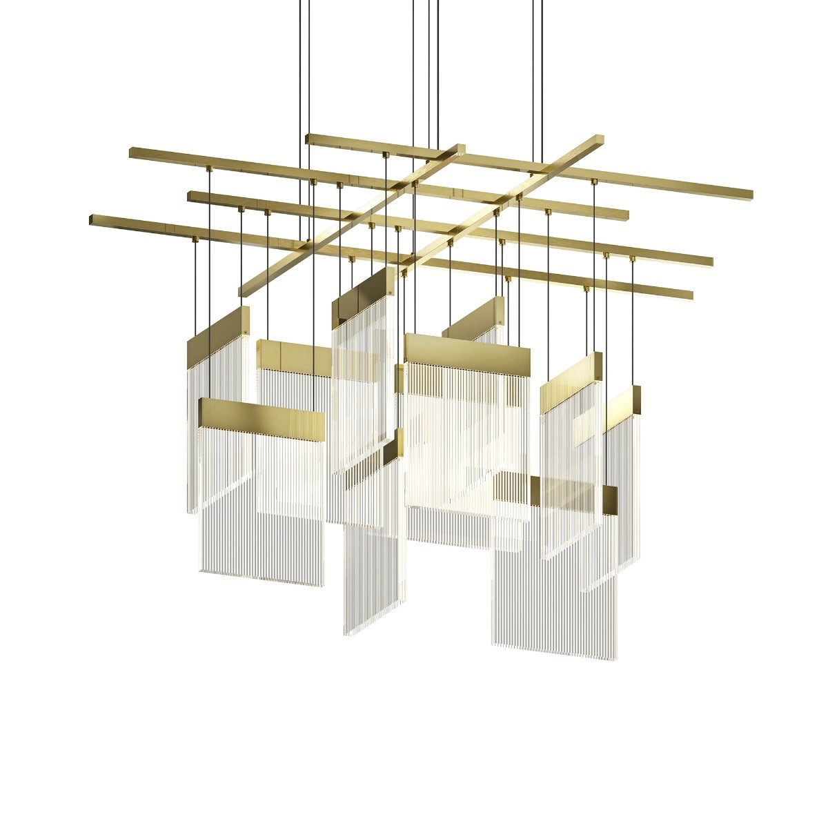 SONNEMAN V Panels 41" W x 12" H 11-Light LED Brass Chandelier