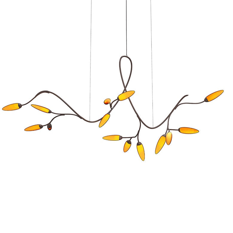 SONNEMAN Vines 14-Light LED Standard Coffee Bronze Amber Crushed Glass Shade Chandelier With 6FT Cord Length