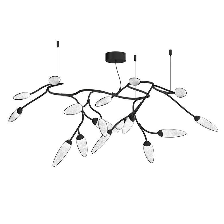 SONNEMAN Vines 17-Light LED Satin Black White Crushed Glass Shade Semi Flush Mount Lighting