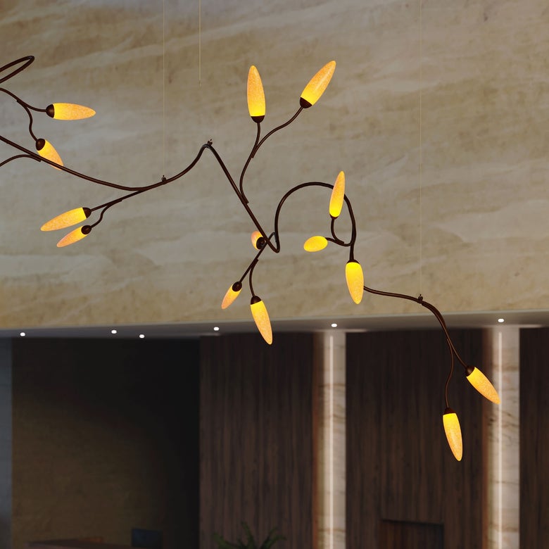 SONNEMAN Vines 26-Light LED Large Coffee Bronze Amber Crushed Glass Shade Chandelier With 20FT Cord Length