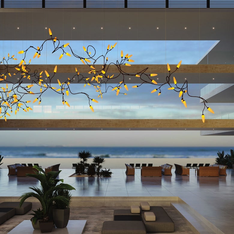 SONNEMAN Vines 26-Light LED Large Coffee Bronze Amber Crushed Glass Shade Chandelier With 6FT Cord Length