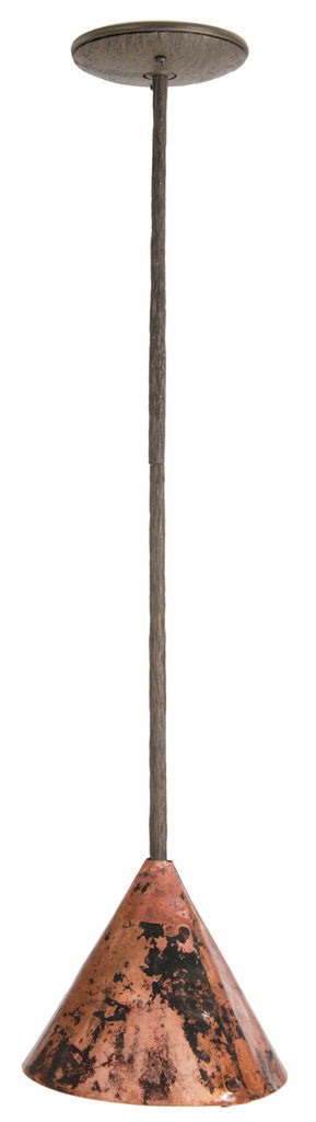 Stone County Ironworks 8" Hand Rubbed Brass Iron Pendant Lamp With Copper Shade