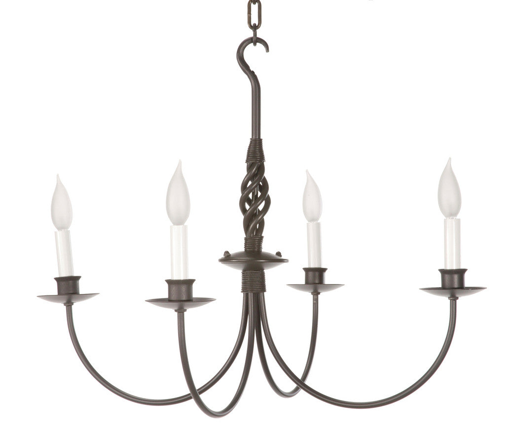 Stone County Ironworks Basketweave 26" 4 Arm Hand Rubbed Ivory Iron Chandelier With Copper Iron Accent and Ivory Drip Cover
