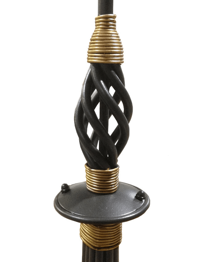 Stone County Ironworks Basketweave 26" 4 Arm Woodland Brown Iron Chandelier With Pewter Iron Accent and Ivory Drip Cover