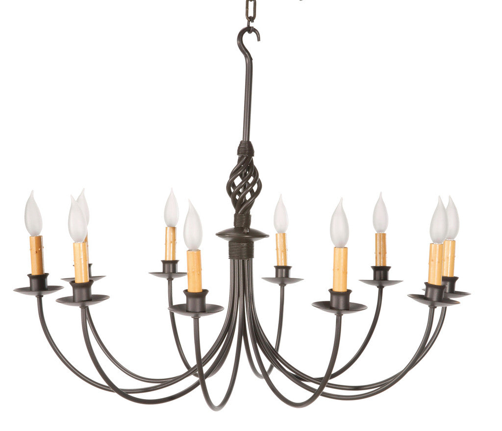 Stone County Ironworks Basketweave 32" 10 Arm Hand Rubbed Pewter Iron Chandelier With Amber Drip Cover