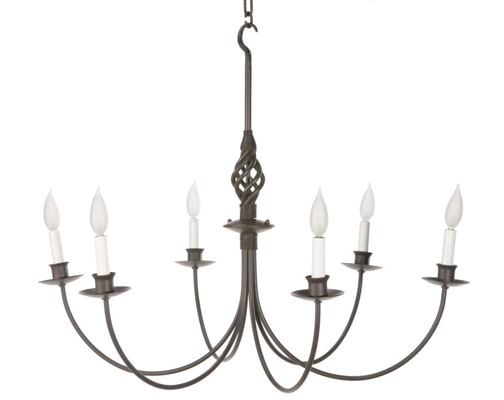 Stone County Ironworks Basketweave 32" 6 Arm Hand Rubbed Pewter Iron Chandelier With Ivory Drip Cover