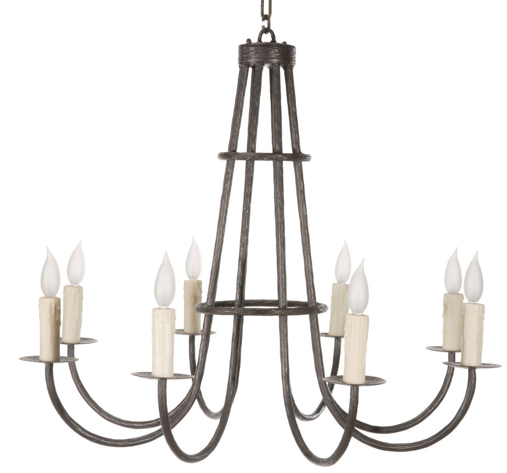 Stone County Ironworks Cedarvale 32" 8 Arm Hand Rubbed Ivory Iron Chandelier With Ivory Drip Cover