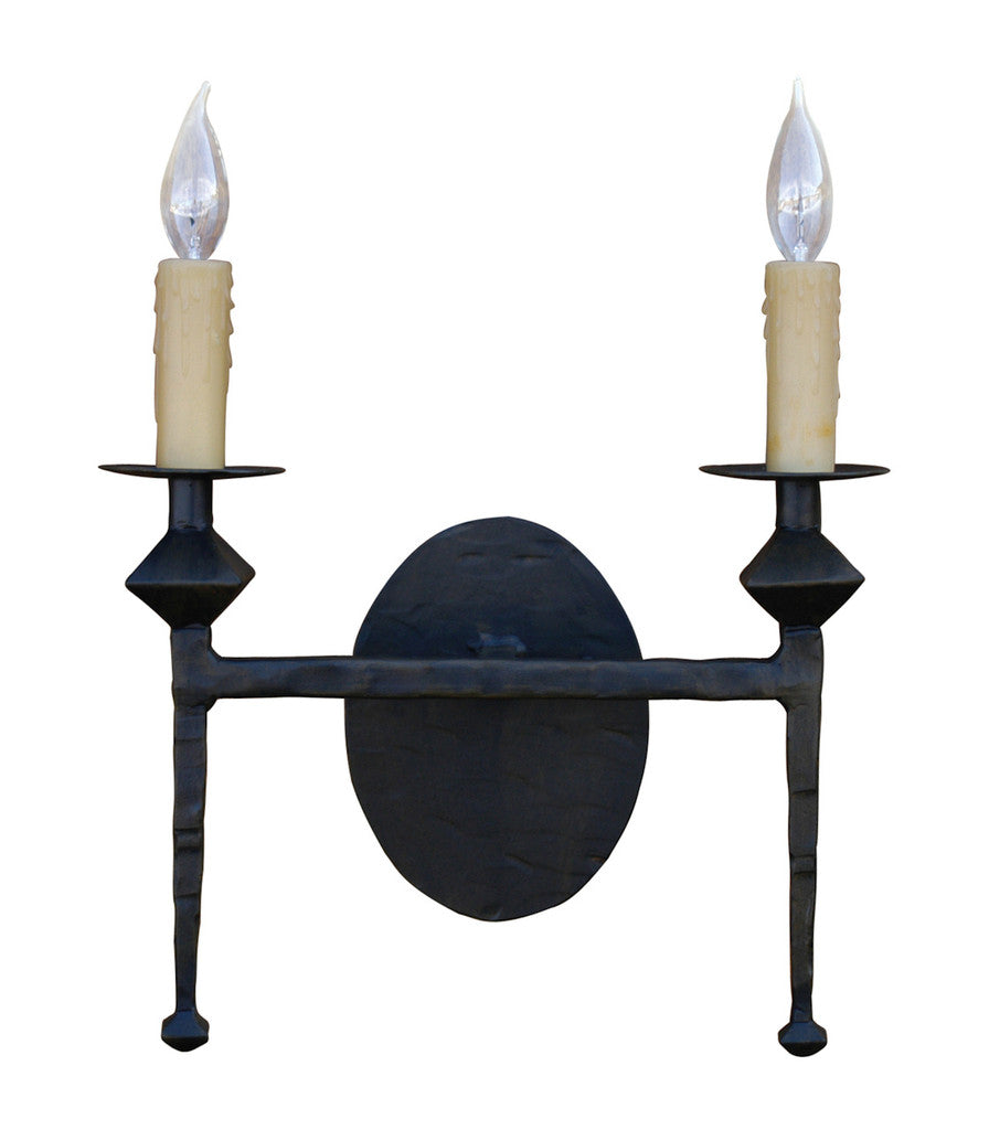 Stone County Ironworks Forest Hill 15" Double Hand Rubbed Brass Iron Wall Sconce With Pewter Iron Accent and Ivory Drip Cover
