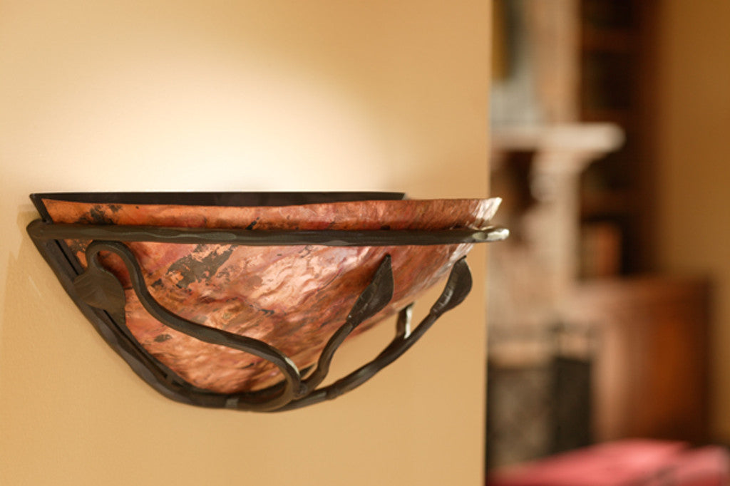 Stone County Ironworks Leaf 12" Hand Rubbed Ivory Copper Wall Sconce With Copper Iron Accent