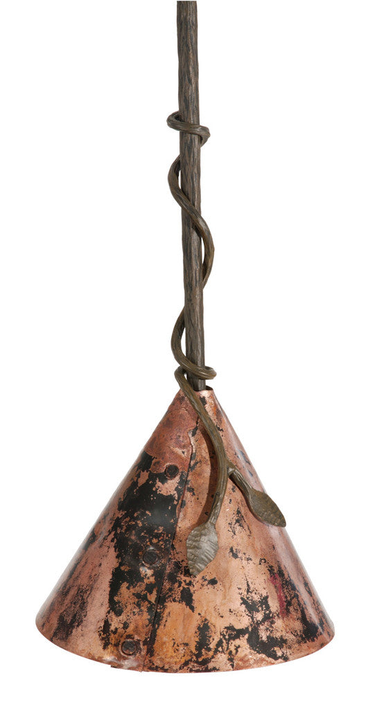Stone County Ironworks Leaf 8" Burnished Gold Iron Pendant Lamp With Copper Shade