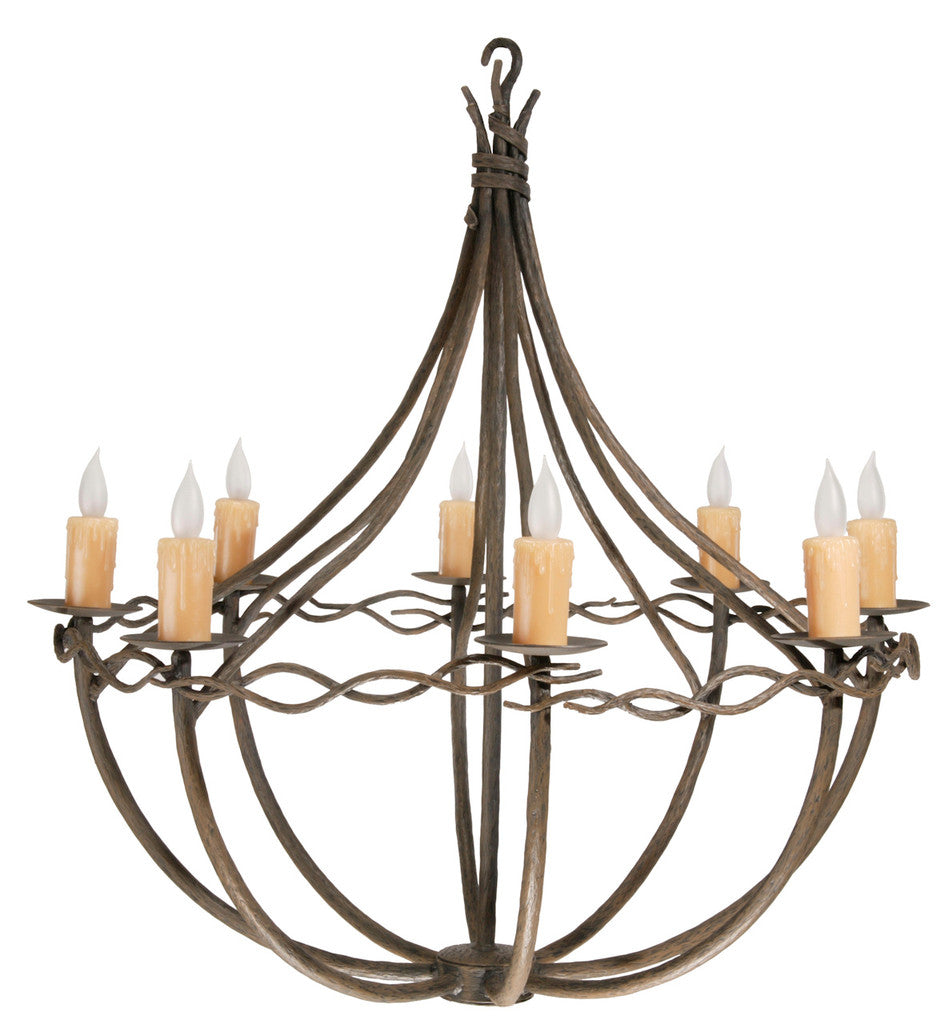 Stone County Ironworks Norfork 41" 8 Arm Hand Rubbed Bronze Iron Chandelier With Ivory Drip Cover