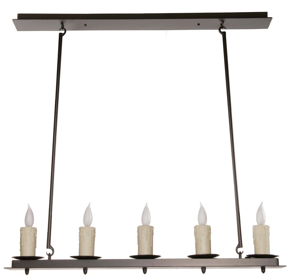 Stone County Ironworks Nova Linear 36" 5 Light Hand Rubbed Ivory Iron Chandelier With Ivory Drip Cover