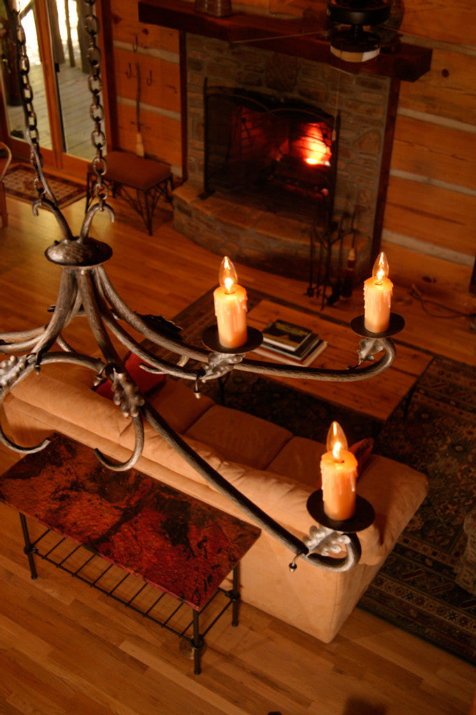 Stone County Ironworks Oakdale 45" 6 Arm Burnished Gold Iron Chandelier With Ivory Drip Cover
