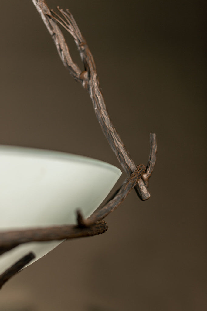 Stone County Ironworks Pine 21" 3 Arm Hand Rubbed Pewter Iron Kraft Globe Chandelier With Gold Iron Accent