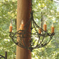 Stone County Ironworks Pine 34" 6 Arm Hand Rubbed Pewter Iron Chandelier With Copper Iron Accent and Ivory Drip Cover