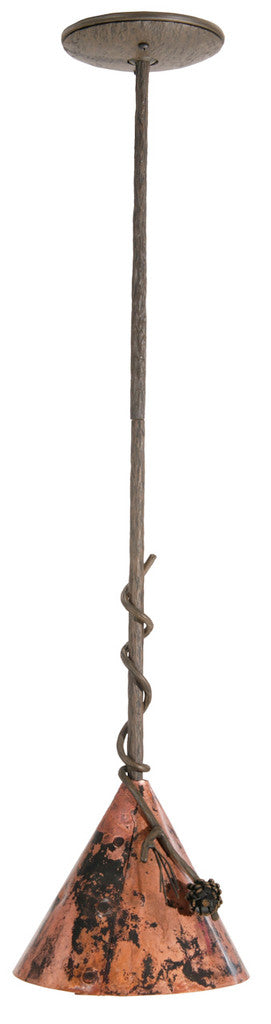 Stone County Ironworks Pine 8" Hand Rubbed Ivory Iron Pendant Lamp With Copper Shade