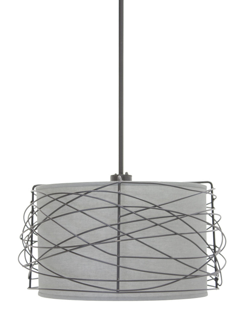 Stone County Ironworks Rush 19" Woodland Brown Iron Pendant Light With Copper Iron Accent and Linen Shade