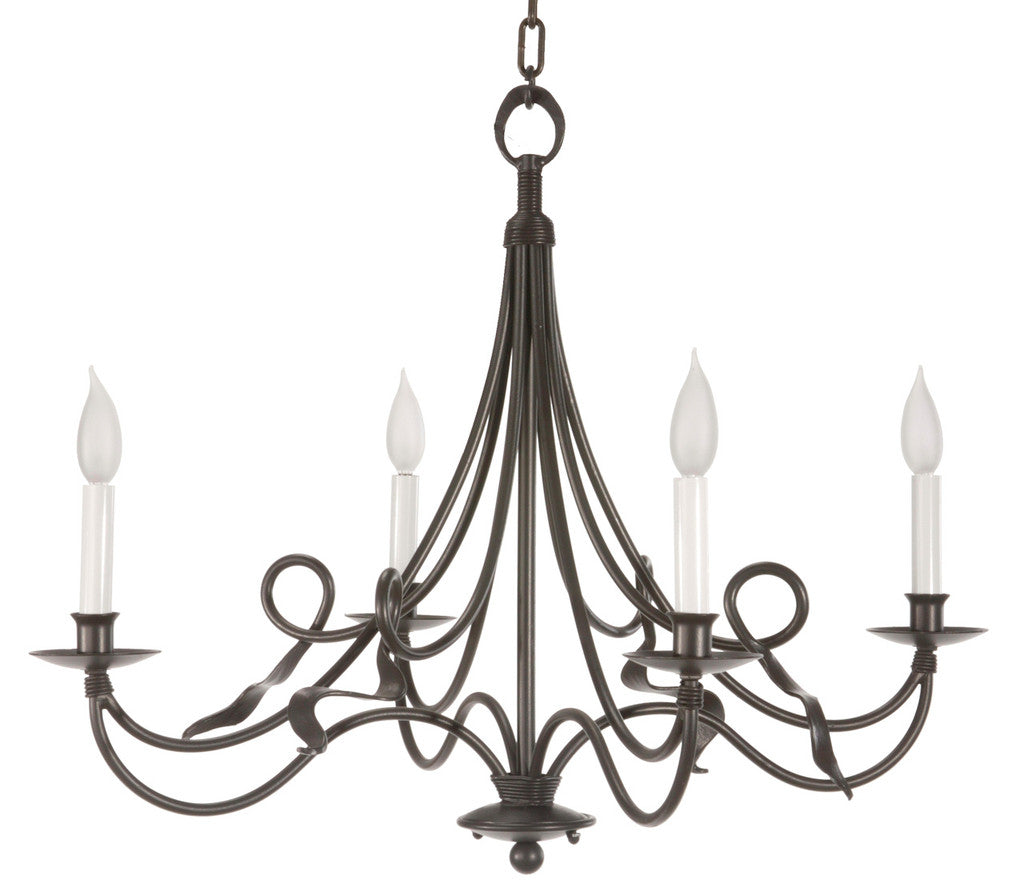 Stone County Ironworks Savannah 28" 4 Arm Hand Rubbed Brass Iron Chandelier With Ivory Drip Cover