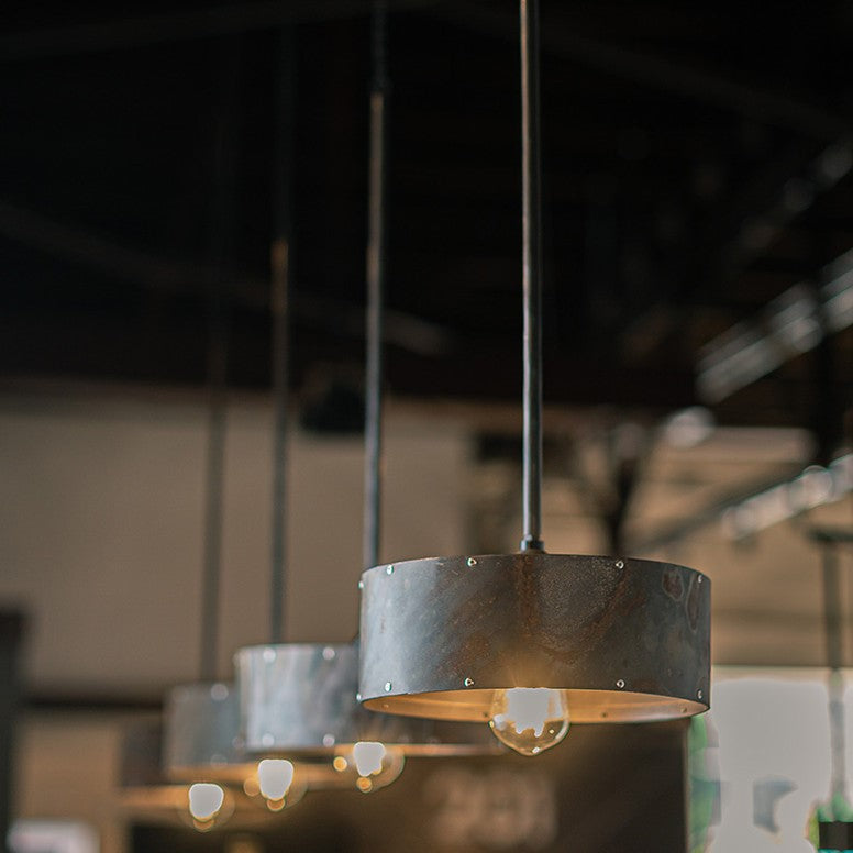 Stone County Ironworks Urban Forge 13" Natural Black Iron Pendant Lamp With Zinc Shade