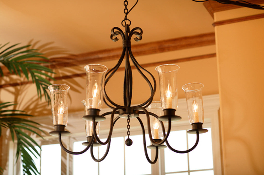 Stone County Ironworks Williamsburg Carriage 30" 6 Arm Hand Rubbed Pewter Iron Chandelier With Ivory Drip Cover
