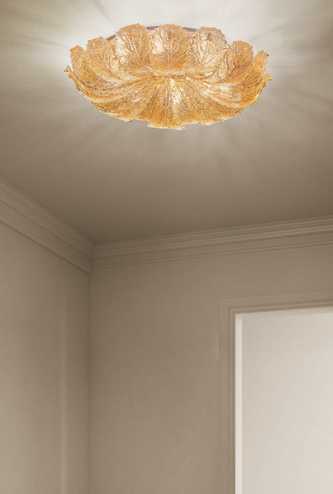 Sylcom Bembo 918/100-D-GR.A Amber Graniglia Ceiling lamp in Polished Gold Metal Finish