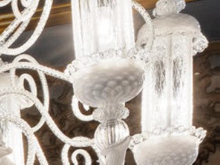 Sylcom Bucintoro 1798/10-PA-BL.CR Milk White and Clear Chandelier in Silver Bronzing Metal Finish