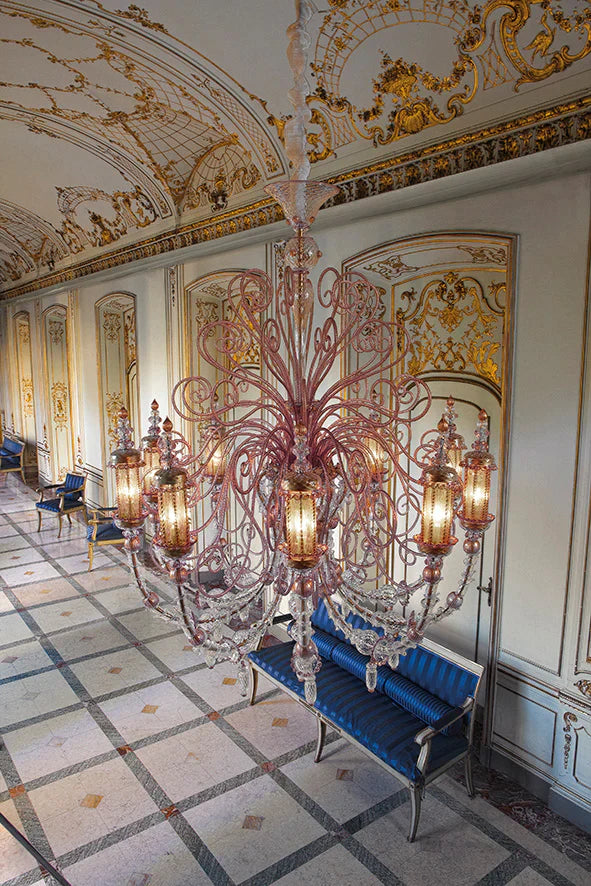 Sylcom Bucintoro 1798/10-PO-AMT.ORO Amethyst and 24Kt Gold Chandelier in Gold Bronzing Metal Finish