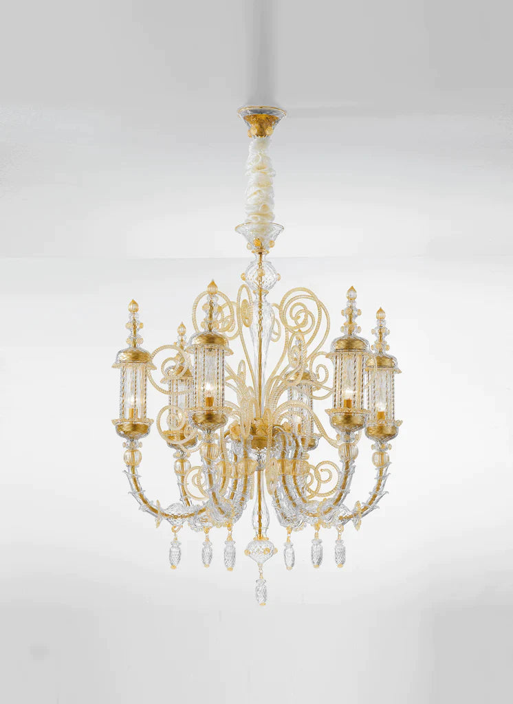 Sylcom Bucintoro 1798/10-PO-FU.ORO Smoked and 24 Kt Gold Chandelier in Gold Bronzing Metal Finish