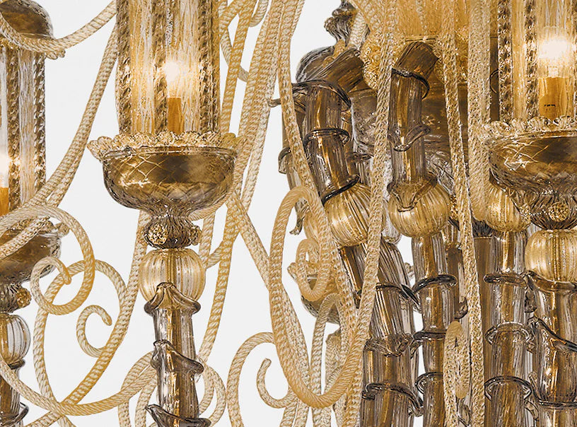 Sylcom Bucintoro 1798/10-PO-FU.ORO Smoked and 24 Kt Gold Chandelier in Gold Bronzing Metal Finish