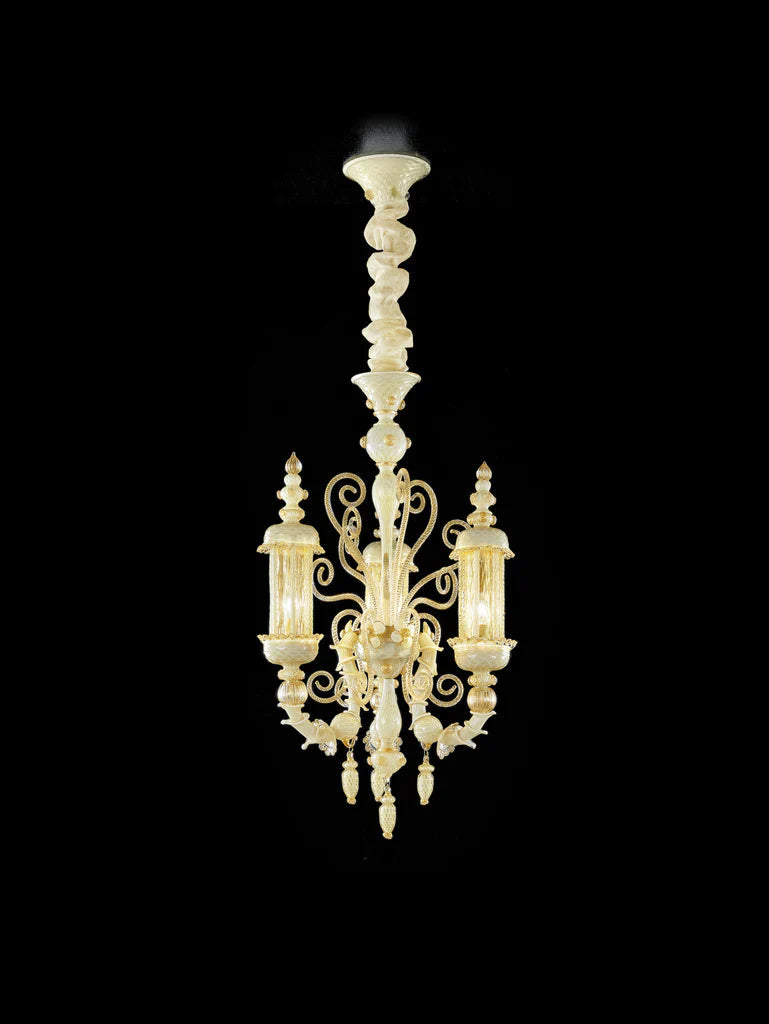 Sylcom Bucintoro 1798/3-PO-BLAV.ORO Ivory and Gold Chandelier in Gold Bronzing Metal Finish