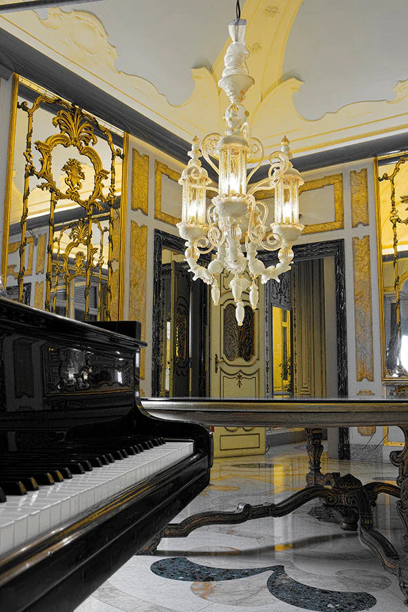 Sylcom Bucintoro 1798/3-PO-BLAV.ORO Ivory and Gold Chandelier in Gold Bronzing Metal Finish