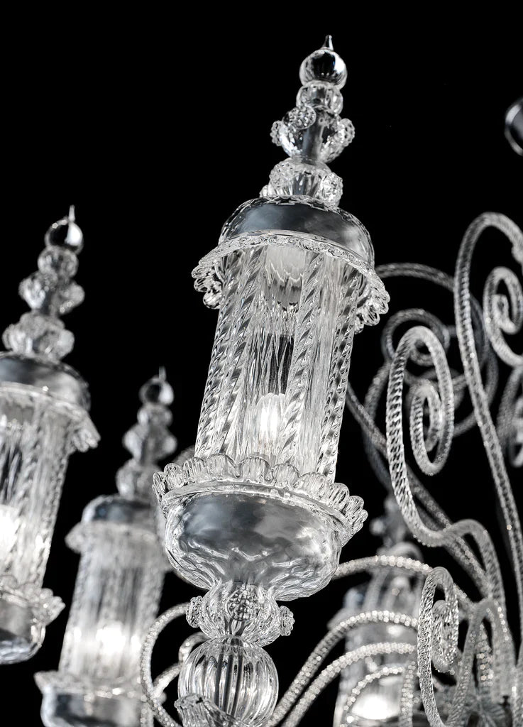 Sylcom Bucintoro 1798/8-PA-CR Clear Chandelier in Silver Bronzing Metal Finish