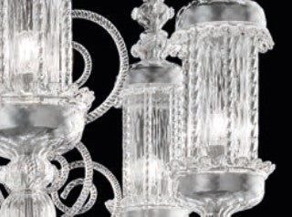 Sylcom Bucintoro 1798/8-PA-CR Clear Chandelier in Silver Bronzing Metal Finish